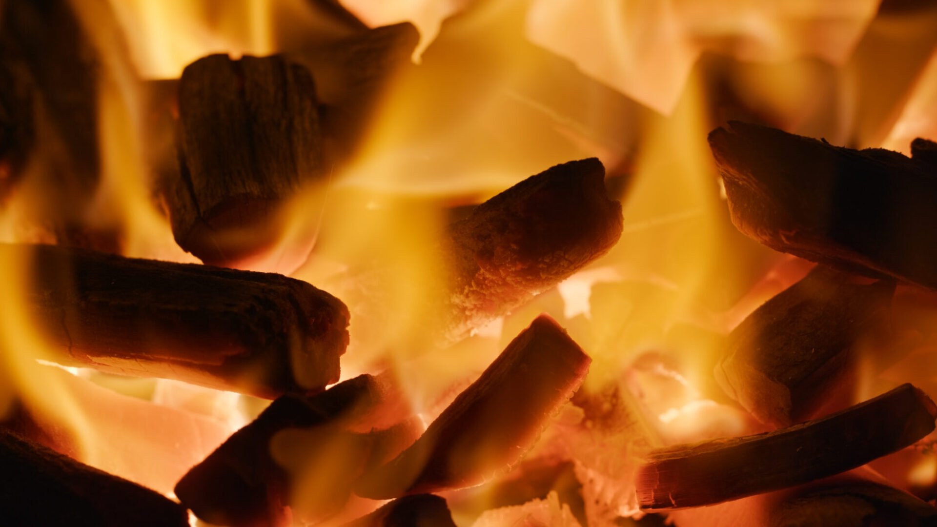 Charcoal fire flame in the BBQ time