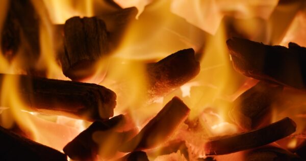 Charcoal fire flame in the BBQ time