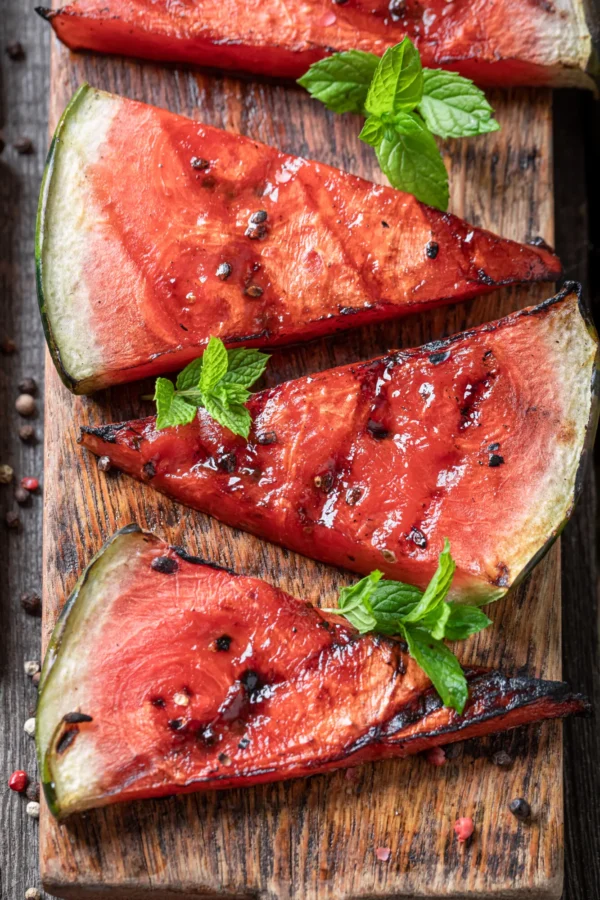 grillad vattenmelon med mynta